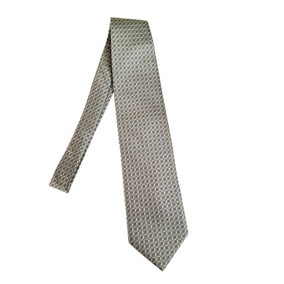 Herve Benard Mens Silk Handmade Geometric Pattern Necktie Silk 4 inch Wide Silve - Picture 6 of 6